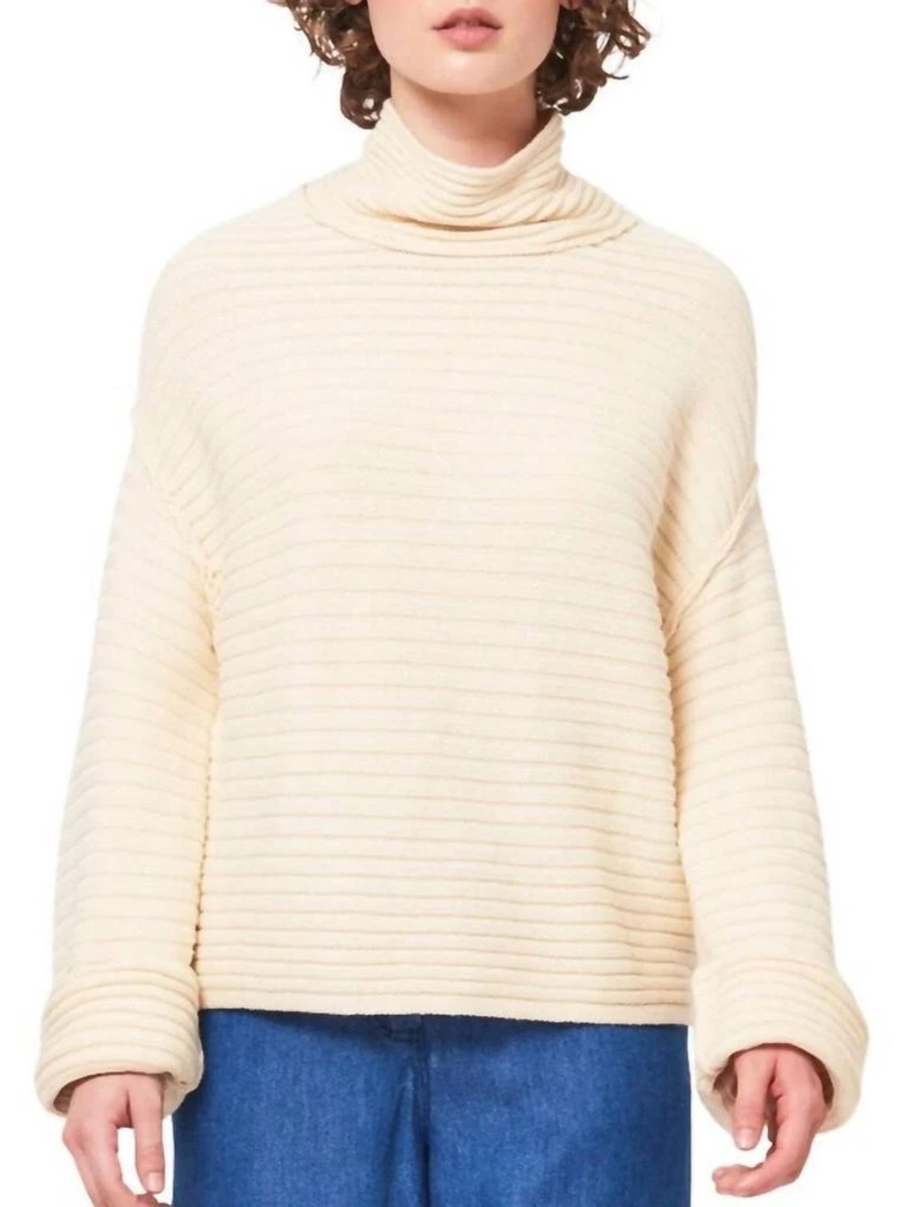 RAQUEL ALLEGRA pema pullover sweater cream mock neck bell sleeve classic small